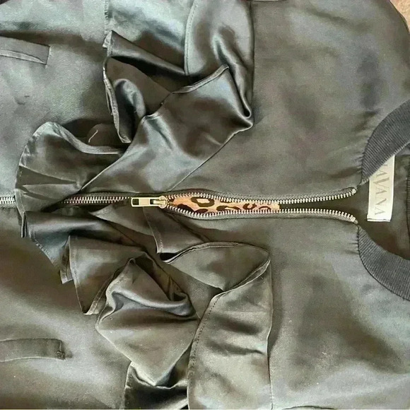 Black Ruffle Bomber Jacket Size Small - Picture 7 of 10